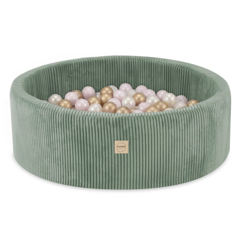 Plush Nest Bazen S Lopticama, Zeleni, Okrugli, Vrhunski Kord, 90x30, 200 Loptica: Biserna, Svijetlo Ružičasta, Zlatna 1