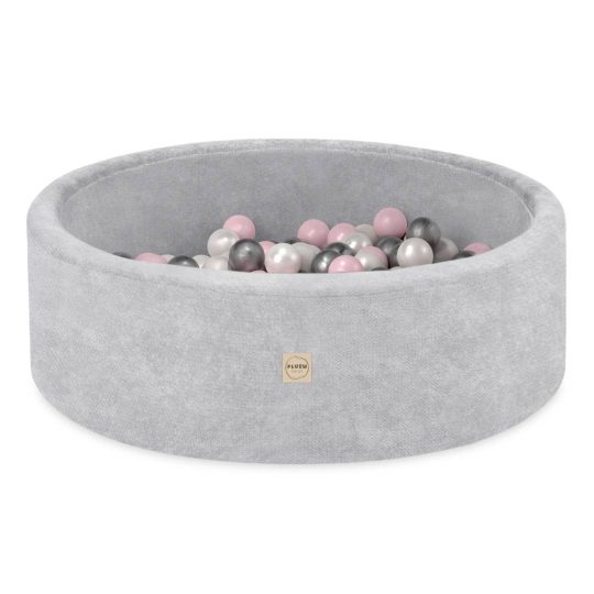 Plush Nest Okrugli Dječji Bazen 90x30 S Lopticama (200 Loptica: Biserna, Srebrna, Svijetlo Ružičasta), Siva, Prem 1