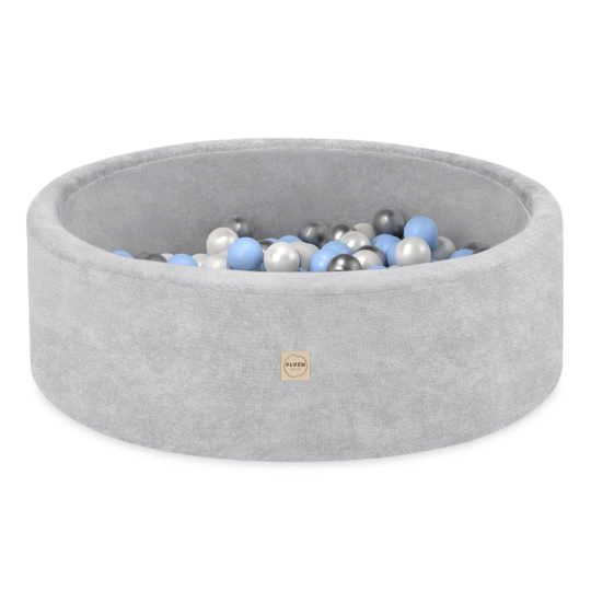 Plush Nest Okrugli Dječji Bazen 90x30 S Lopticama (200 Loptica: Biserna, Srebrna, Svijetloplava), Siva, Prem 1