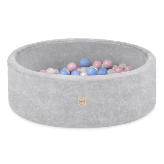 Plush Nest Okrugli Dječji Bazen 90x30 S Lopticama (200 Loptica: Biserna, Svijetloplava, Svijetloružičasta), Siva 1