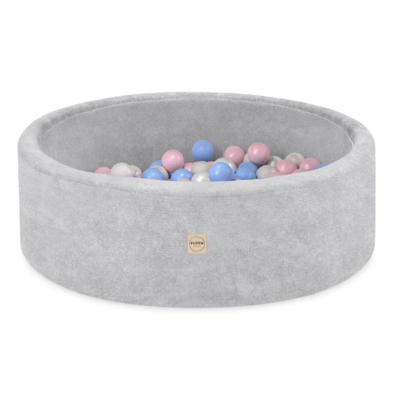 Plush Nest Okrugli Dječji Bazen 90x30 S Lopticama (200 Loptica: Biserna, Svijetloplava, Svijetloružičasta), Siva 1
