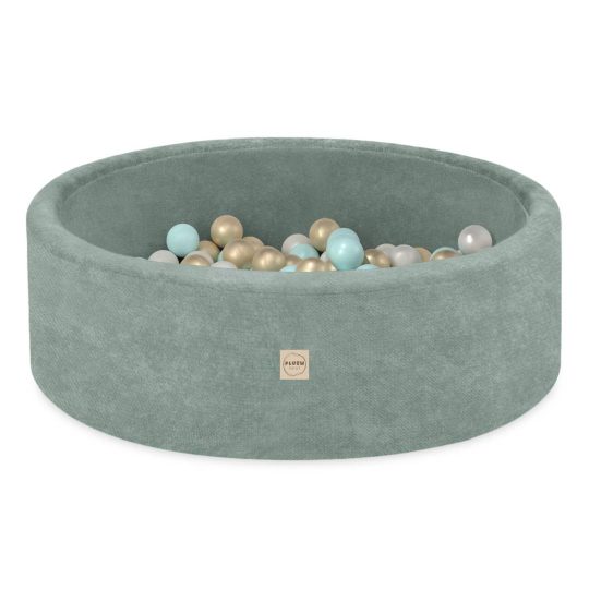 Plush Nest Okrugli Dječji Bazen 90x30 S Lopticama (200 Loptica: Biserne, Zlatne, Mint), Zelene, Vrhunski Boja 1