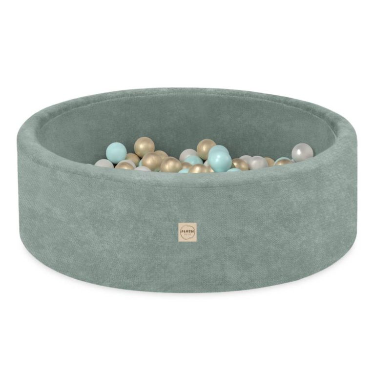 Plush Nest Okrugli Dječji Bazen 90x30 S Lopticama (200 Loptica: Biserne, Zlatne, Mint), Zelene, Vrhunski Boja 1