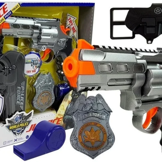 Policijski Set Revolver 20 Cm, Futrola, Značka I Zviždaljka 1