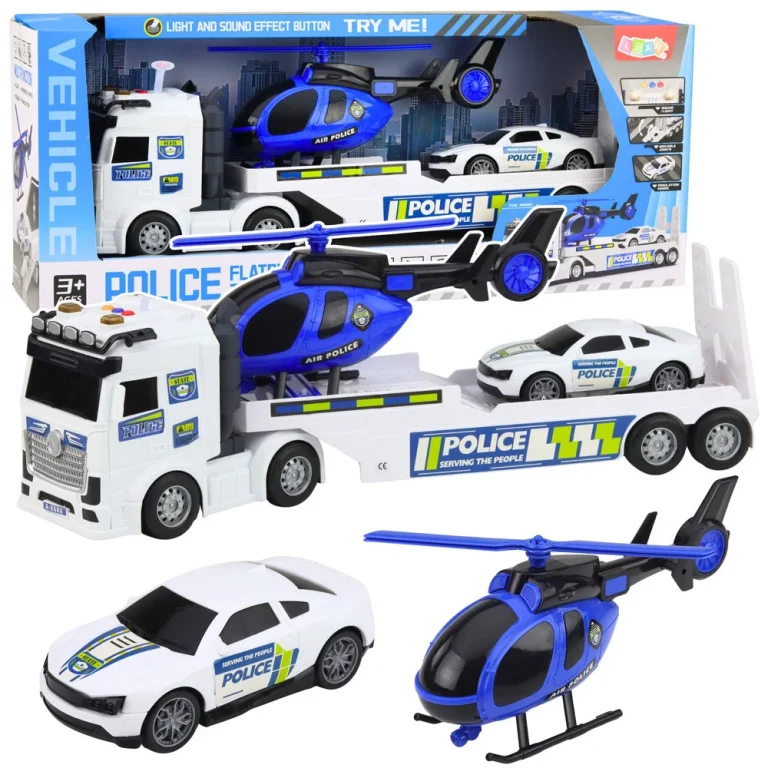 Policijski Set, Vučni Kamion, Auto I Helikopter, Svjetla I Zvuk 1