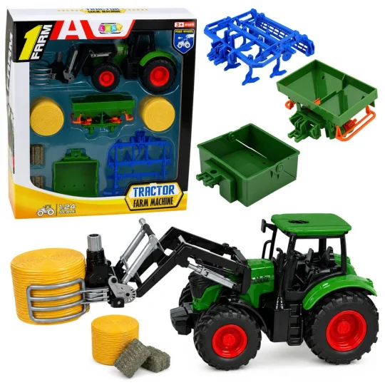 Poljoprivredni Set Traktor S Hvataljkom Za Bale I Prikolica, 1:24 1