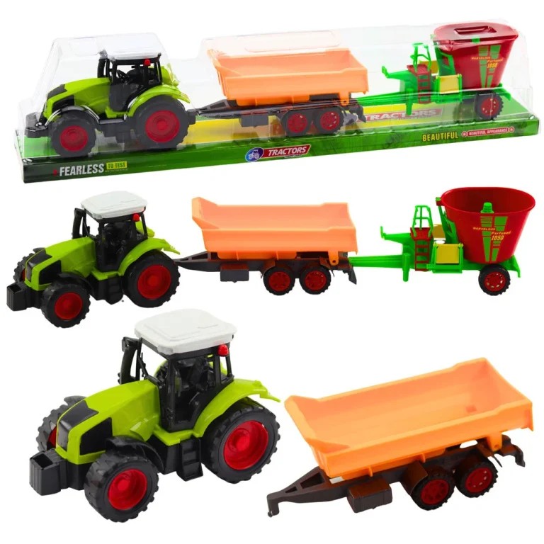 Poljoprivredni Set Traktor S Kiper Prikolicom I Vagonom Za Hranu, 53,5 × 11 × 9 Cm 1