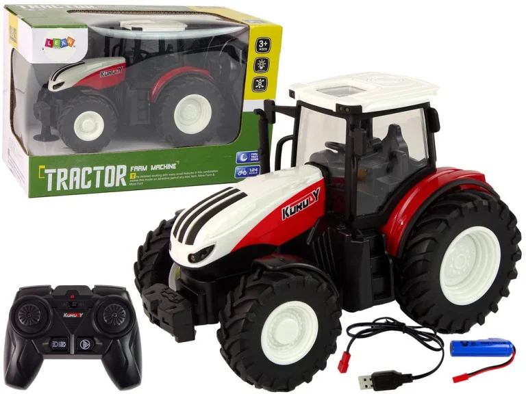 Poljoprivredni Traktor 1:24 Daljinski Upravljani R/c Pilot Farma Bijela Crvena 1