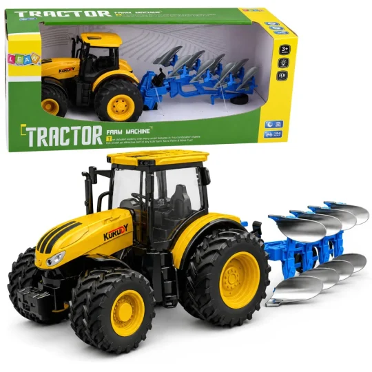 Poljoprivredni Traktor S Višebrazdnim Plugom, žuti, Svjetla I Zvuk, 1:24 1