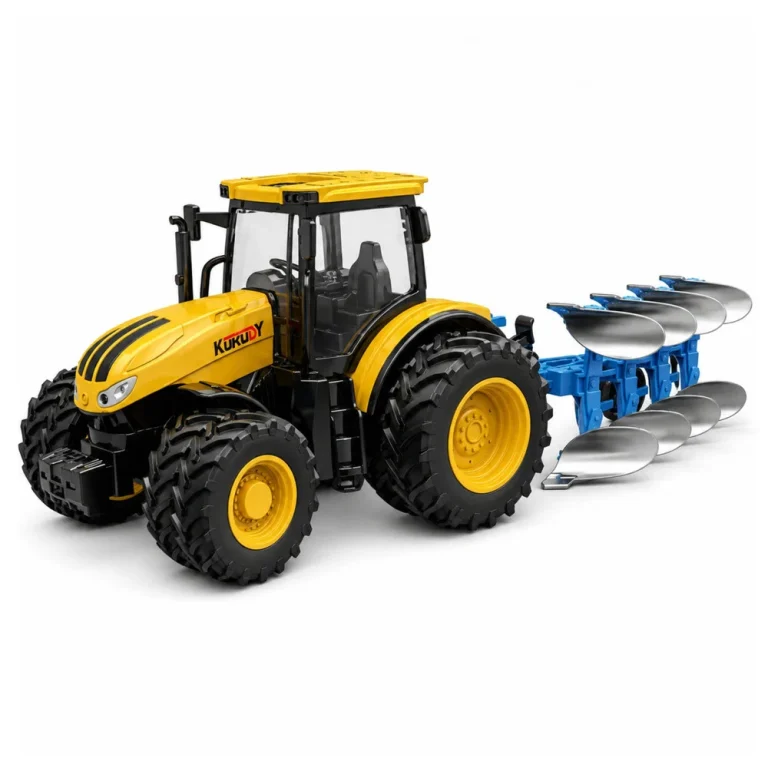 Poljoprivredni Traktor S Višebrazdnim Plugom, žuti, Svjetla I Zvuk, 1:24 2
