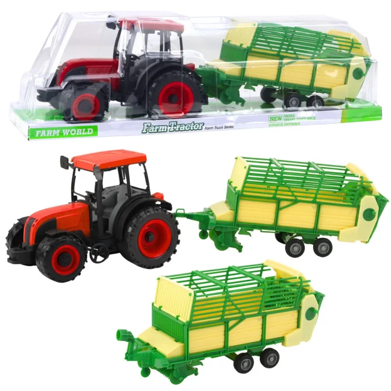 Poljoprivredni Traktor Sa Zeleno žutom Prikolicom, Crveni 50 Cm 1