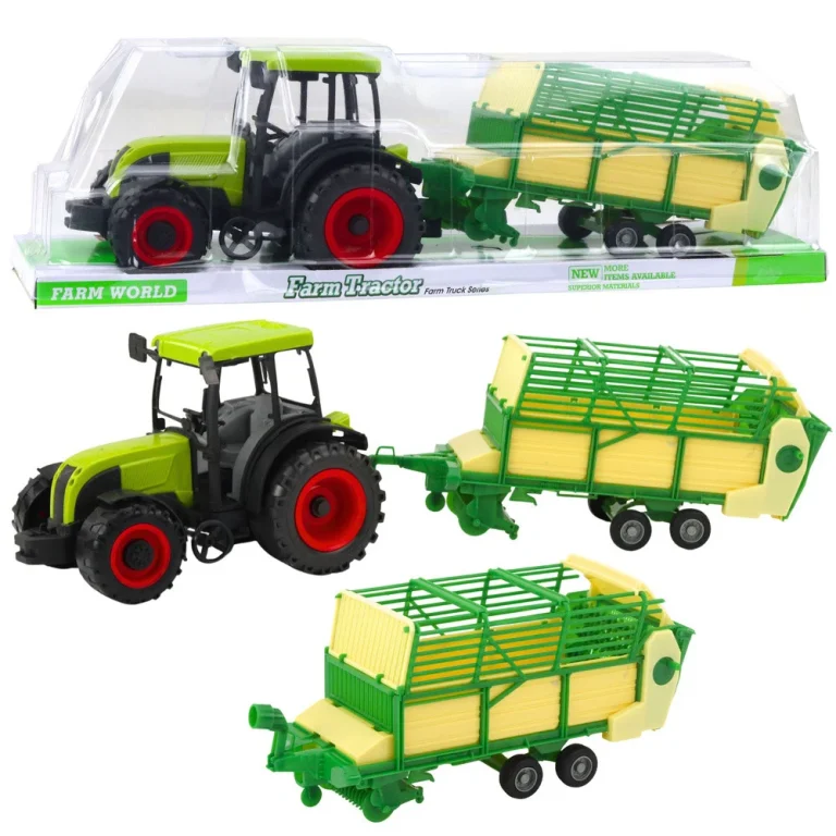 Poljoprivredni Traktor Sa Zeleno žutom Prikolicom, Zeleni 50 Cm 1