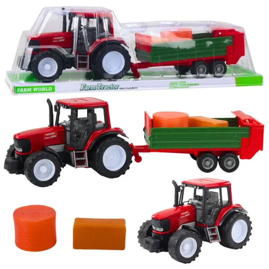 Poljoprivredni Traktor Sa Zelenom Prikolicom I Sijenom Crveni 62 Cm 1