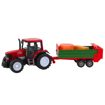 Poljoprivredni Traktor Sa Zelenom Prikolicom I Sijenom Crveni 62 Cm 2