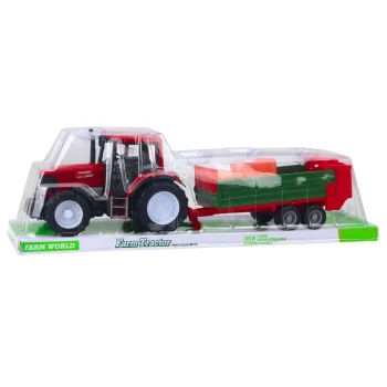 Poljoprivredni Traktor Sa Zelenom Prikolicom I Sijenom Crveni 62 Cm 5
