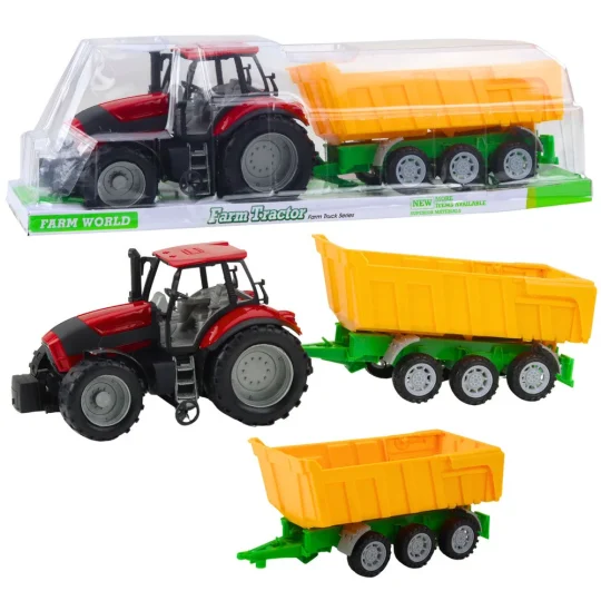Poljoprivredni Traktor Sa žutom Prikolicom, Crveni, 46 Cm 1