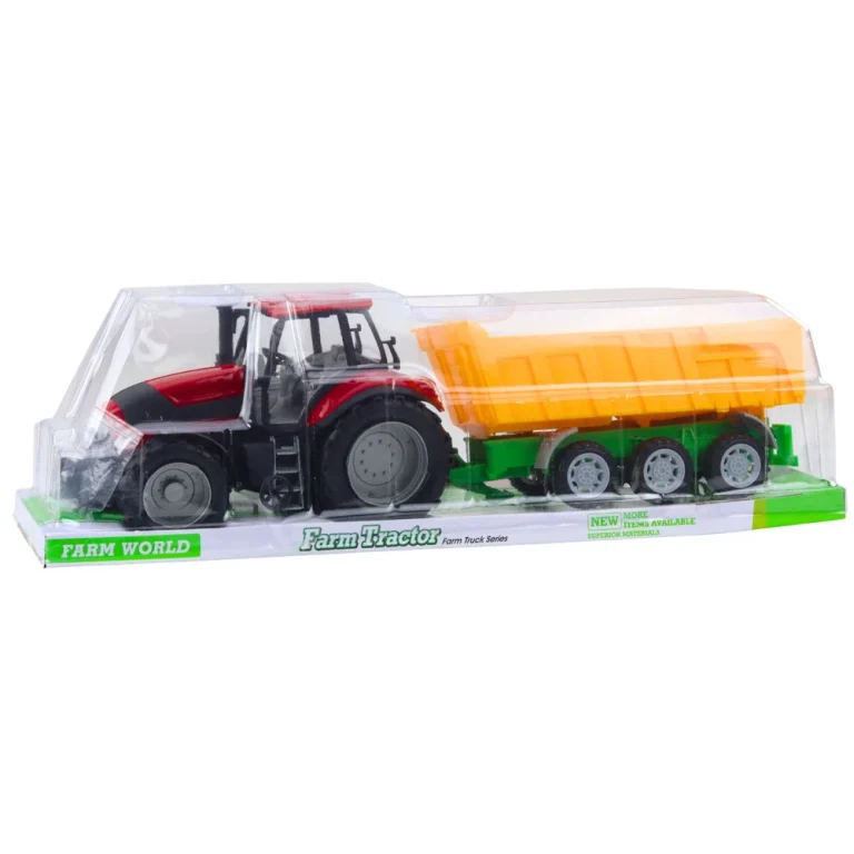 Poljoprivredni Traktor Sa žutom Prikolicom, Crveni, 46 Cm 5