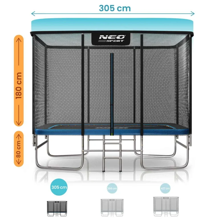 Pravokutni Vrtni Trampolin Neo Sport 305 × 213 Cm, 10 × 7 Ft, Vanjska Mreža I Ljestve 5
