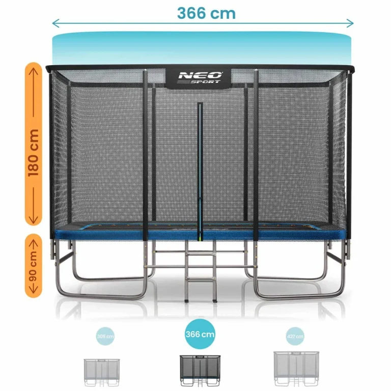 Pravokutni Vrtni Trampolin Neo Sport, 366 × 244 Cm (12 × 8 Ft), Vanjska Mreža I Ljestve 11