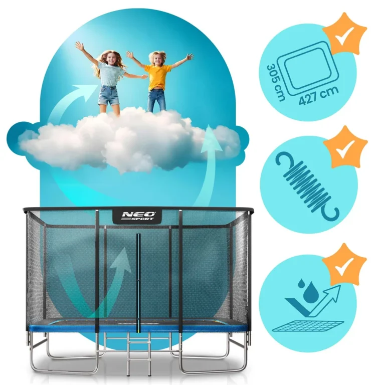 Pravokutni Vrtni Trampolin Neo Sport, 427 × 305 Cm (14 × 10 Ft), Vanjska Mreža I Ljestve 3
