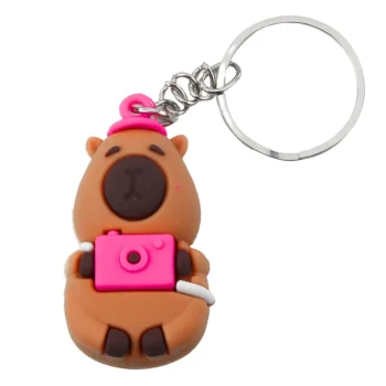 Privjesak Za Ključeve Capybara S Kornjačom I Kamerom U Kadi U Obliku Kruga 3