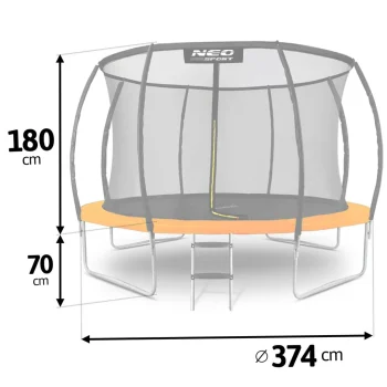 Profilirani Vrtni Trampolin Neo Sport, Ø 374 Cm (12 Ft), Unutarnja Mreža, Siva, Var. Ns 12c201 8
