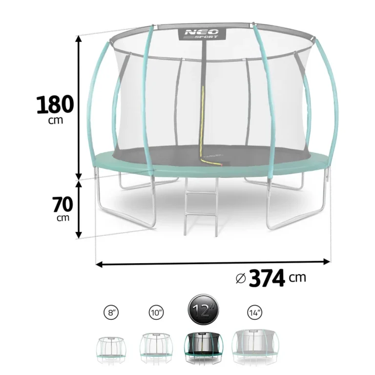 Profilirani Vrtni Trampolin Neo Sport, Ø 374 Cm (12 Ft), Unutarnja Mreža, Siva 10