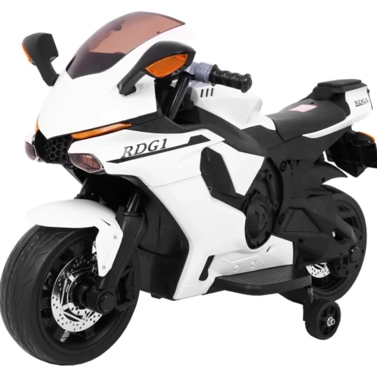R1 Superbike Električni Motocikl Za Djecu Bijeli + Pomoćni Kotači + Truba + Led Svjetla, Bijela Motor Na Akumulator 1