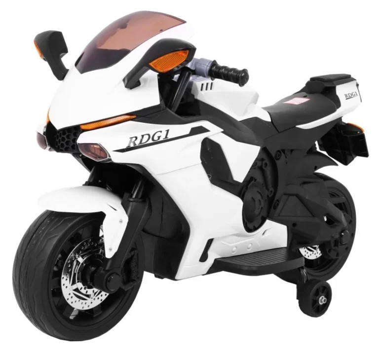 R1 Superbike Električni Motocikl Za Djecu Bijeli + Pomoćni Kotači + Truba + Led Svjetla, Bijela Motor Na Akumulator 1