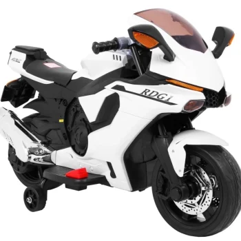 R1 Superbike Električni Motocikl Za Djecu Bijeli + Pomoćni Kotači + Truba + Led Svjetla, Bijela Motor Na Akumulator 10