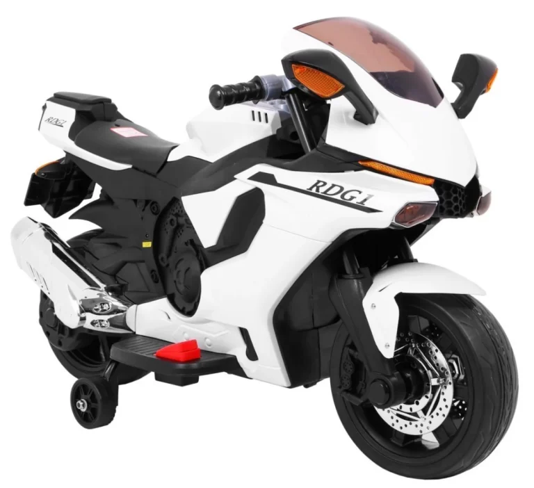 R1 Superbike Električni Motocikl Za Djecu Bijeli + Pomoćni Kotači + Truba + Led Svjetla, Bijela Motor Na Akumulator 10