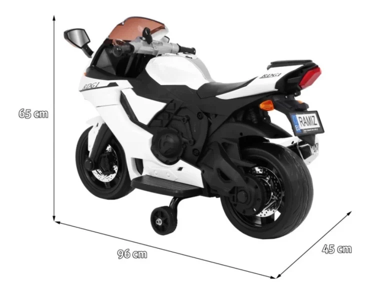 R1 Superbike Električni Motocikl Za Djecu Bijeli + Pomoćni Kotači + Truba + Led Svjetla, Bijela Motor Na Akumulator 2