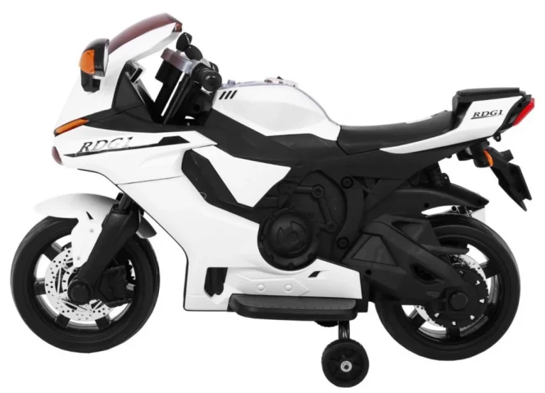 R1 Superbike Električni Motocikl Za Djecu Bijeli + Pomoćni Kotači + Truba + Led Svjetla, Bijela Motor Na Akumulator 4