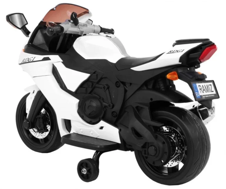 R1 Superbike Električni Motocikl Za Djecu Bijeli + Pomoćni Kotači + Truba + Led Svjetla, Bijela Motor Na Akumulator 5
