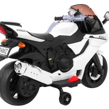 R1 Superbike Električni Motocikl Za Djecu Bijeli + Pomoćni Kotači + Truba + Led Svjetla, Bijela Motor Na Akumulator 9