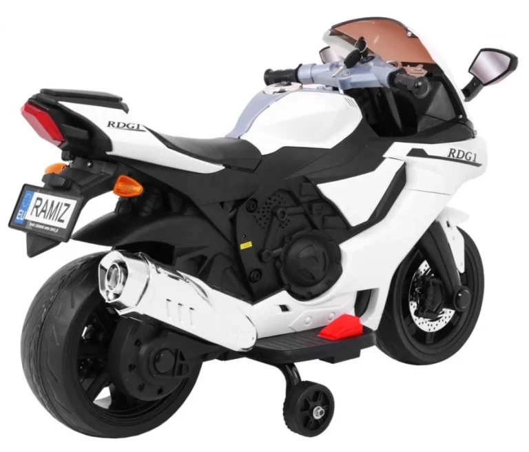 R1 Superbike Električni Motocikl Za Djecu Bijeli + Pomoćni Kotači + Truba + Led Svjetla, Bijela Motor Na Akumulator 9