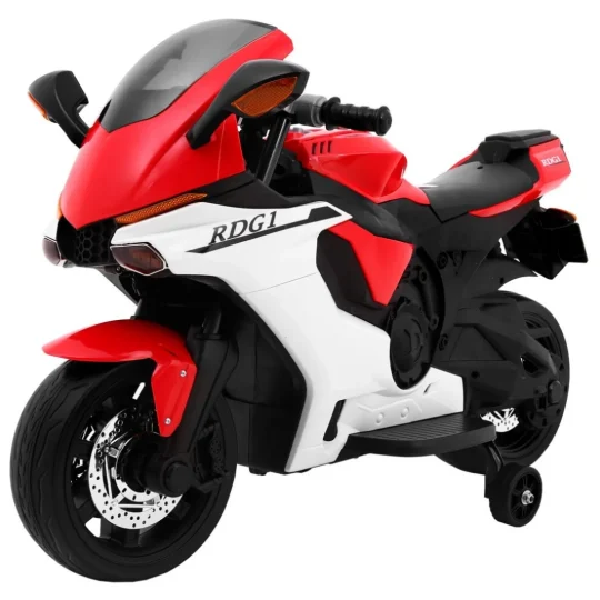 R1 Superbike Električni Motocikl Za Djecu Crveni + Pomoćni Kotači + Truba + Led Svjetla, Crvena Motor Na Akumulator 1