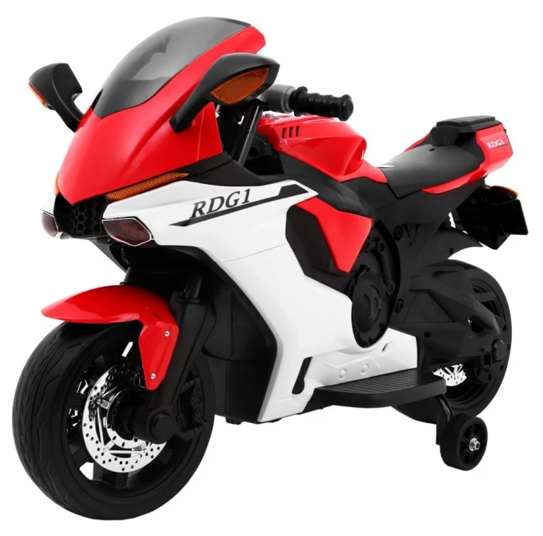 R1 Superbike Električni Motocikl Za Djecu Crveni + Pomoćni Kotači + Truba + Led Svjetla, Crvena Motor Na Akumulator 1
