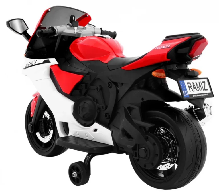 R1 Superbike Električni Motocikl Za Djecu Crveni + Pomoćni Kotači + Truba + Led Svjetla, Crvena Motor Na Akumulator 3