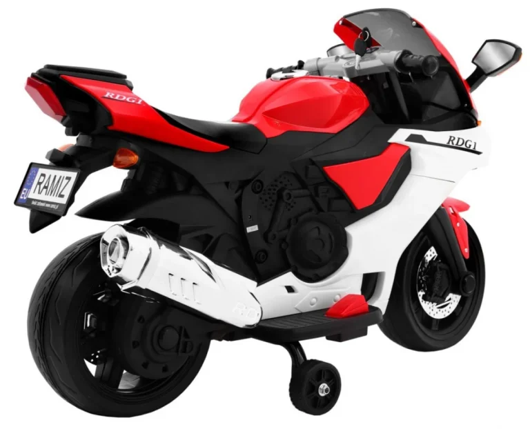 R1 Superbike Električni Motocikl Za Djecu Crveni + Pomoćni Kotači + Truba + Led Svjetla, Crvena Motor Na Akumulator 6