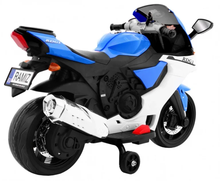 R1 Superbike Električni Motocikl Za Djecu Plavi + Pomoćni Kotači + Truba + Led Svjetla, Plava Motor Na Akumulator 4