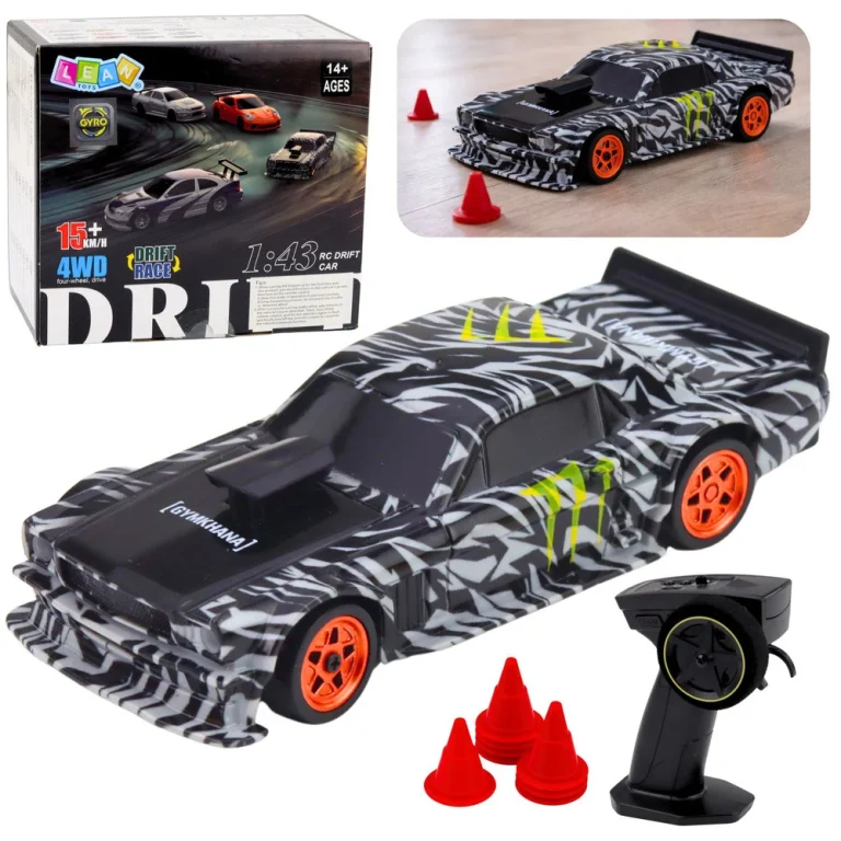 Rc Drift Sportski Automobil Na Daljinsko Upravljanje Crni Čunjevi 15 Km/h 1:43 1