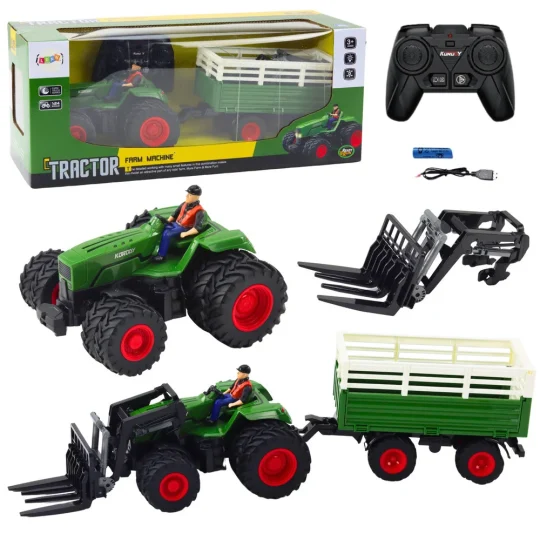 Rc Poljoprivredni Traktor Na Daljinsko Upravljanje S Prikolicom I Vilicama S Dvostrukim Kotačima 1
