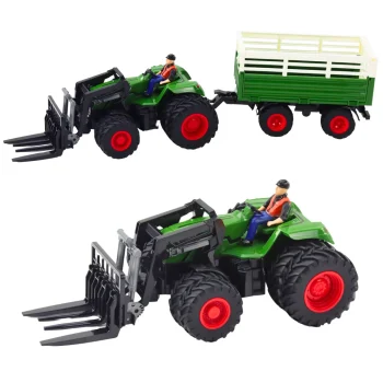 Rc Poljoprivredni Traktor Na Daljinsko Upravljanje S Prikolicom I Vilicama S Dvostrukim Kotačima 2