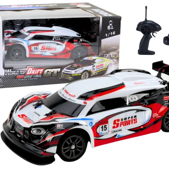 Rc Sportski Automobil 1:16 Drift S Izmjenjivim Kotačima Bijeli I Crveni 1