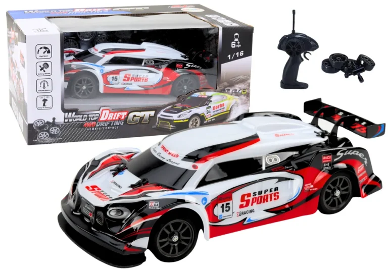 Rc Sportski Automobil 1:16 Drift S Izmjenjivim Kotačima Bijeli I Crveni 1