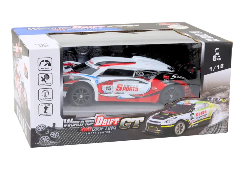 Rc Sportski Automobil 1:16 Drift S Izmjenjivim Kotačima Bijeli I Crveni 4