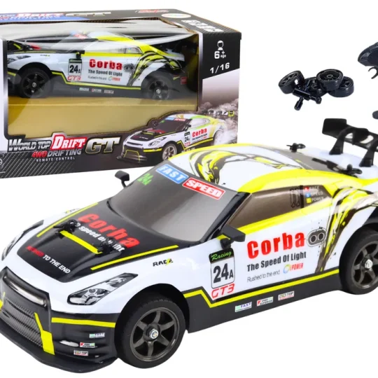 Rc Sportski Automobil 1:16 Drift S Izmjenjivim Kotačima Bijeli I žuti 1