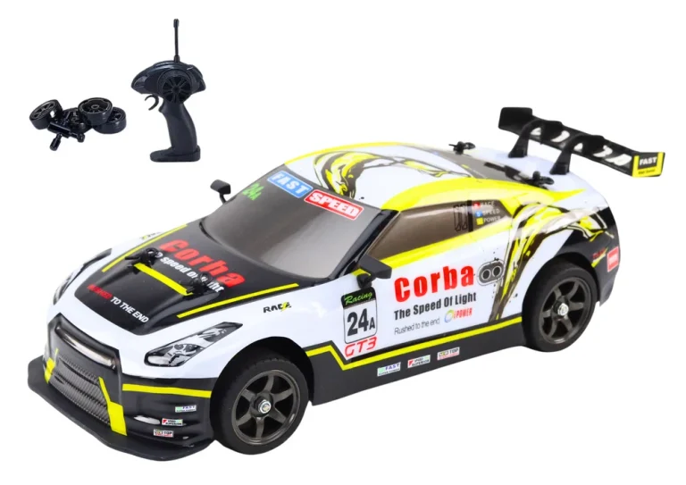 Rc Sportski Automobil 1:16 Drift S Izmjenjivim Kotačima Bijeli I žuti 2
