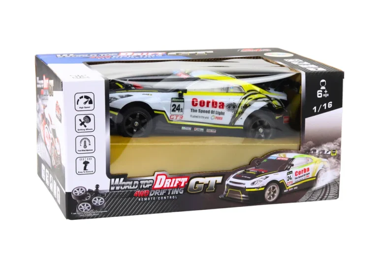 Rc Sportski Automobil 1:16 Drift S Izmjenjivim Kotačima Bijeli I žuti 4